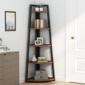 Rustic 5 tier 70 Inch Tall corner Shelf Bookshelf
