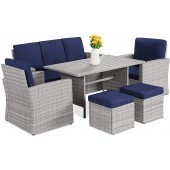 7-Seater Conversation Wicker Sofa Dining Table