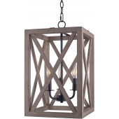 3-Light Candle Style Lantern Rectangle Chandelier with Wood